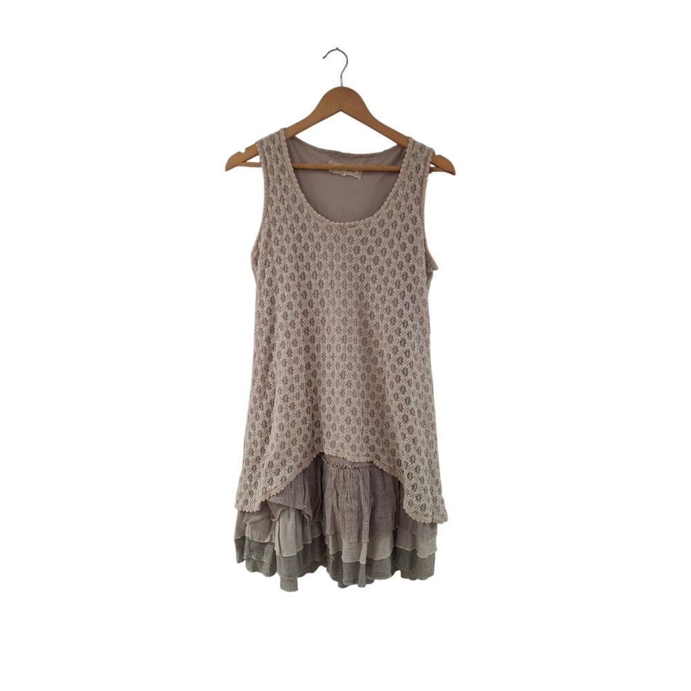 a'reve Women's Layered Ruffle and Lace Tunic Top Large